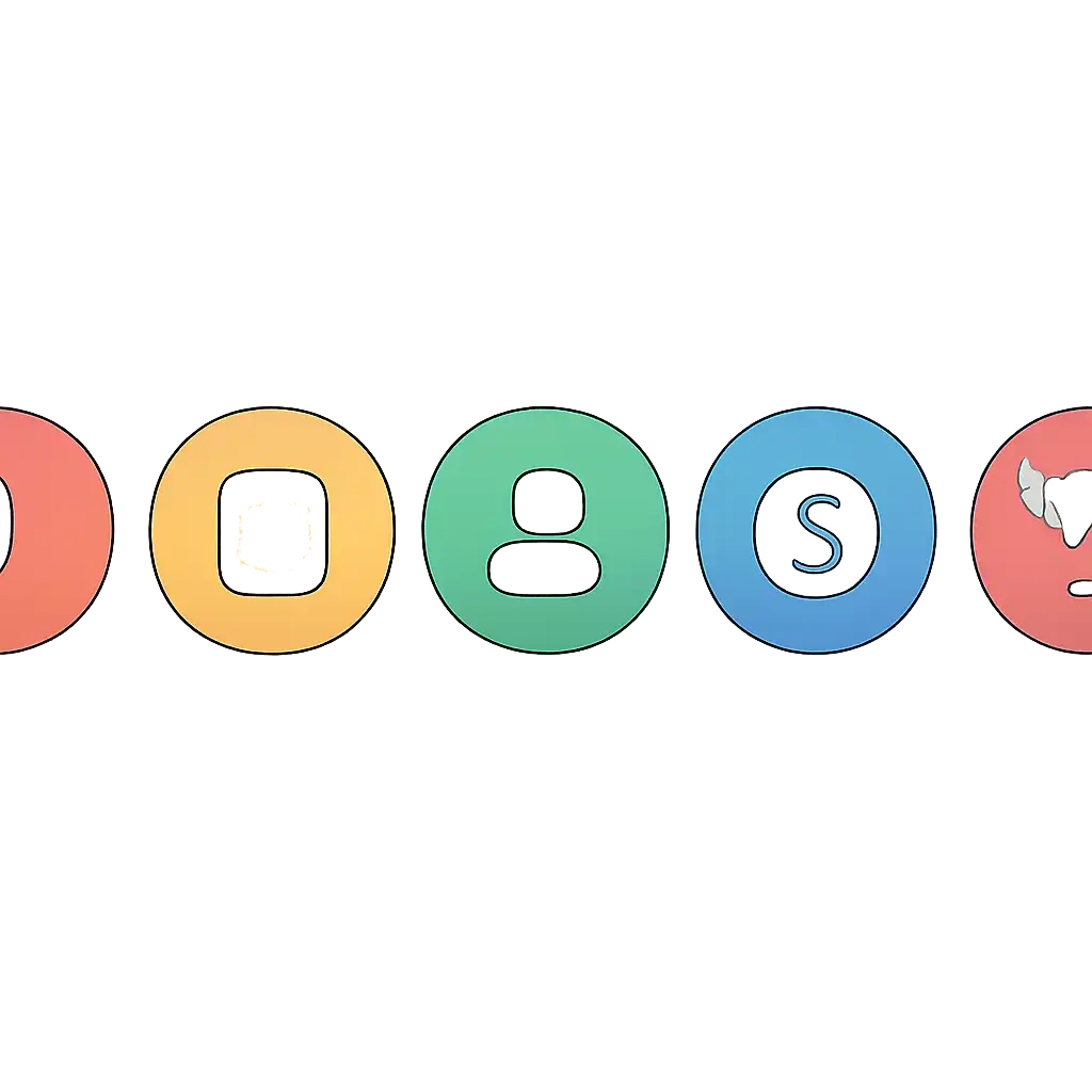 Five numbered circular icons connected by arrows in a horizontal flow, flat illustration, icons only, no words, 91 Game steps
