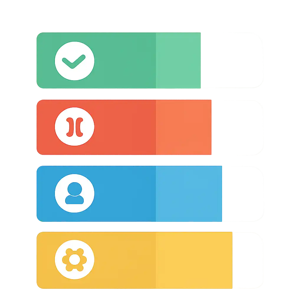Infographic comparing options using coloured bars and icons only, no text or labels, flat design, 91 Game